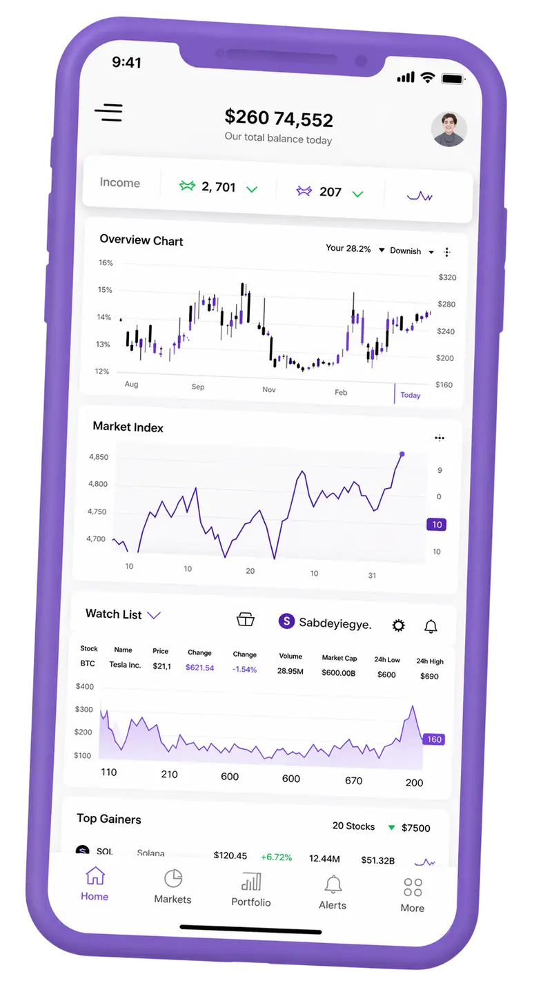 Mobile app displaying portfolio overview